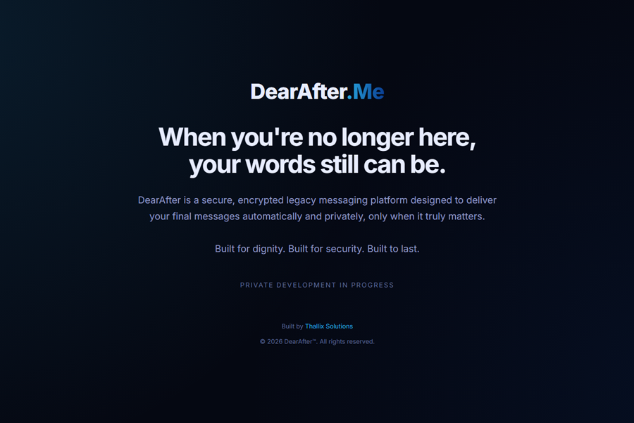 DearAfter: Legacy Messaging SaaS (Coming Soon!) desktop website preview