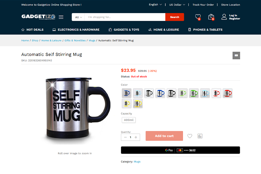 Gadgetizo: Ecommerce Store secondary desktop view