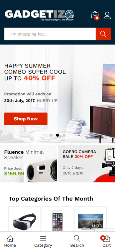 Gadgetizo: Ecommerce Store mobile website