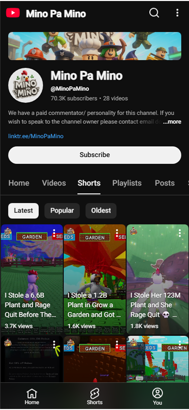 MinoPaMino: Roblox Brand & Channel mobile website preview