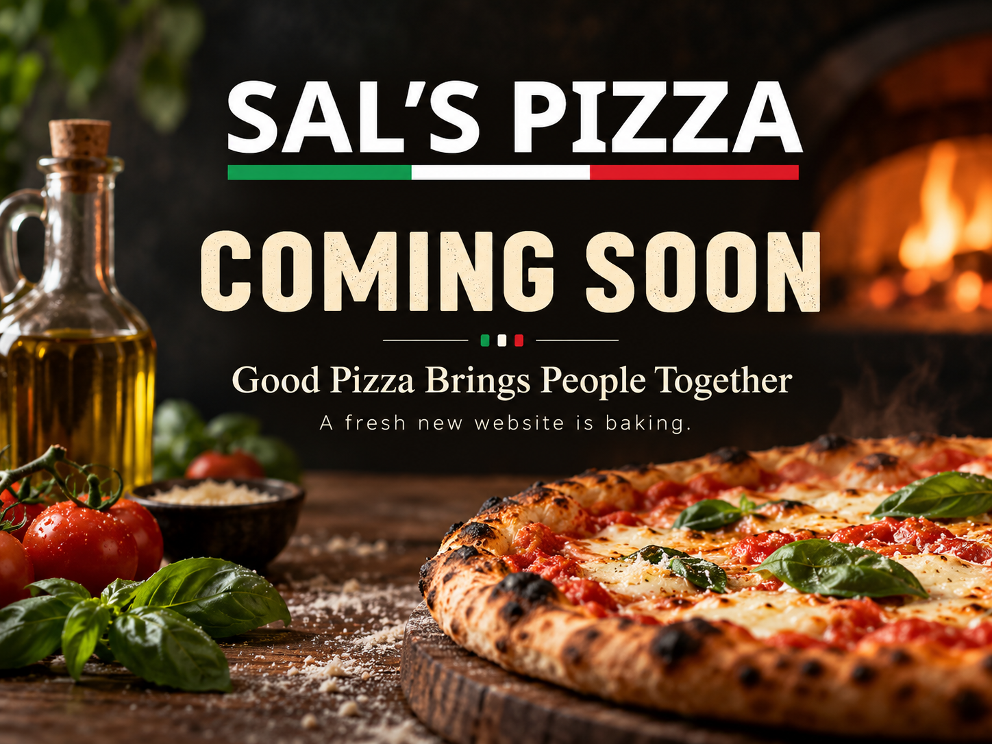 Sal’s Pizza coming-soon website preview featuring the Sal’s Pizza logo, Italian-inspired branding, and a pizza-focused promotional design. desktop website preview