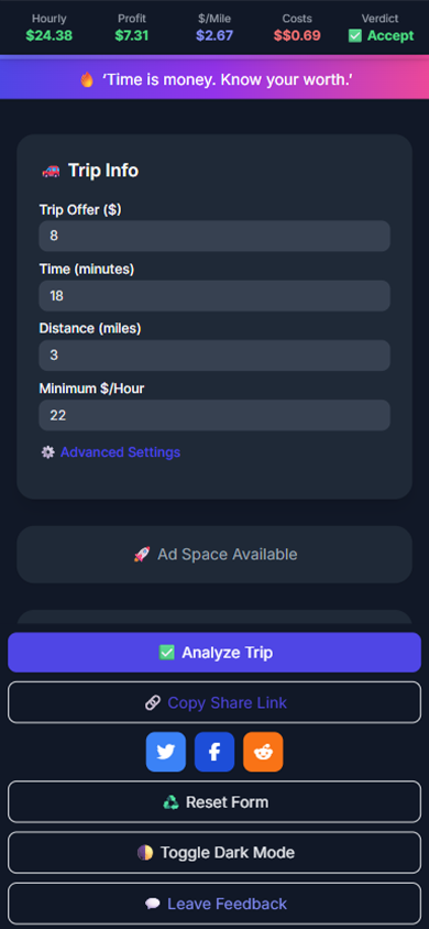 Trip Analyzer: Delivery Driver Calculator mobile website preview
