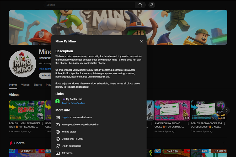 MinoPaMino: Roblox Brand & Channel desktop preview